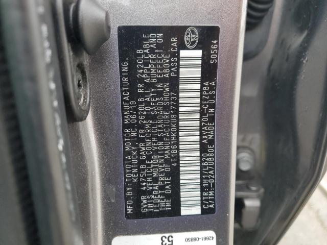 4T1B61HK0KU817737 - 2019 TOYOTA CAMRY XSE GRAY photo 13