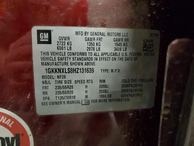 1GKKNXLS8HZ131639 - 2017 GMC ACADIA DENALI MAROON photo 13