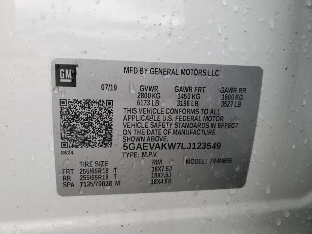 5GAEVAKW7LJ123549 - 2020 BUICK ENCLAVE ESSENCE 白色 照片 13