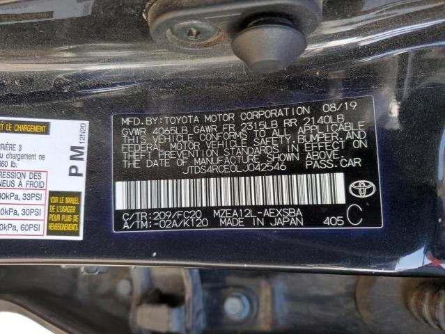 JTDS4RCE0LJ042546 - 2020 TOYOTA COROLLA SE BLACK photo 12