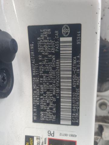 4T1BF1FK2CU524684 - 2012 TOYOTA CAMRY BASE WHITE photo 12