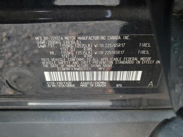 2T3W1RFV1KW003549 - 2019 TOYOTA RAV4 XLE BLACK photo 14