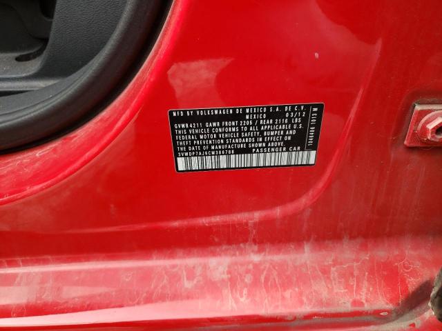 3VWDP7AJ6CM386788 - 2012 VOLKSWAGEN JETTA SE RED photo 12