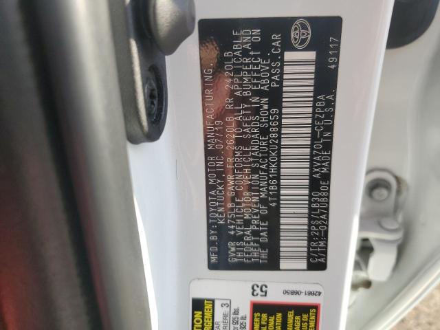 4T1B61HK0KU288659 - 2019 TOYOTA CAMRY XSE 白色 照片 13