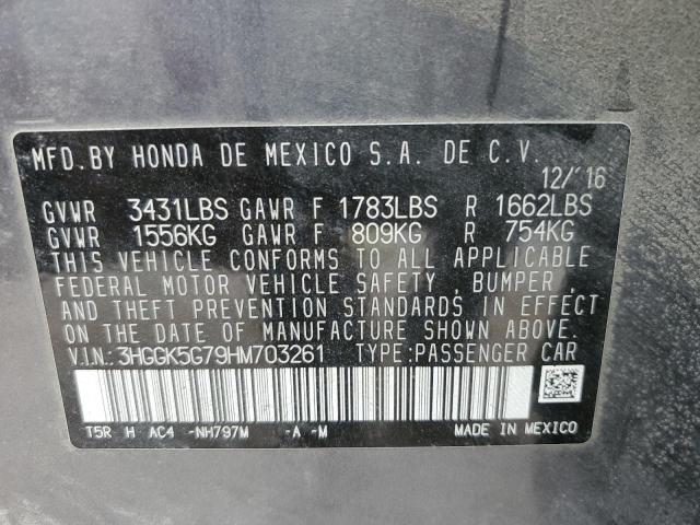 3HGGK5G79HM703261 - 2017 HONDA FIT EX GRAY photo 12