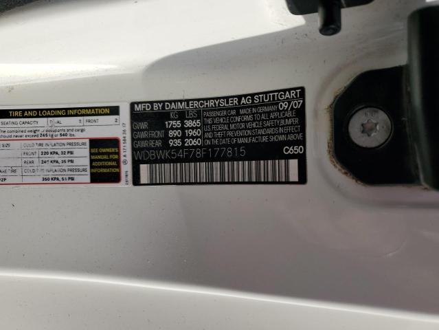 WDBWK54F78F177815 - 2008 MERCEDES-BENZ SLK 280 თეთრი ფოტო 12