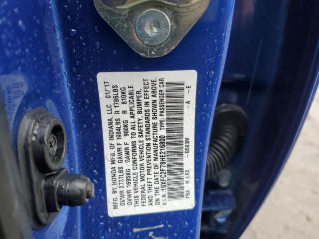 19XFC2F78HE216800 - 2017 HONDA CIVIC EX BLUE photo 12