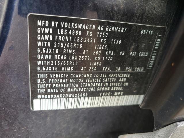 WVGBV3AX2DW625859 - 2013 VOLKSWAGEN TIGUAN S BLUE photo 12