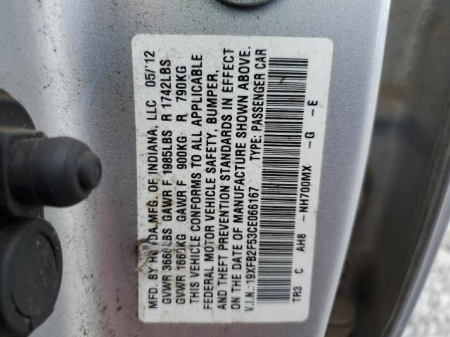 19XFB2F53CE066167 - 2012 HONDA CIVIC LX SILVER photo 12