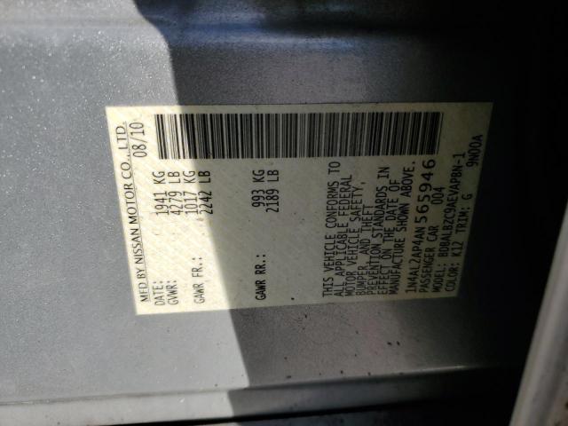 1N4AL2AP4AN565946 - 2010 NISSAN ALTIMA BASE SILVER photo 12