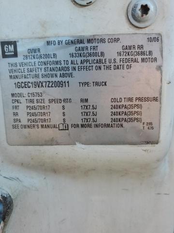 1GCEC19VX7Z200911 - 2007 CHEVROLET SILVERADO C1500 CLASSIC WHITE photo 12