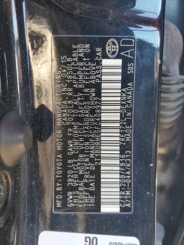 2T1BURHE5FC408977 - 2015 TOYOTA COROLLA L BLACK photo 12