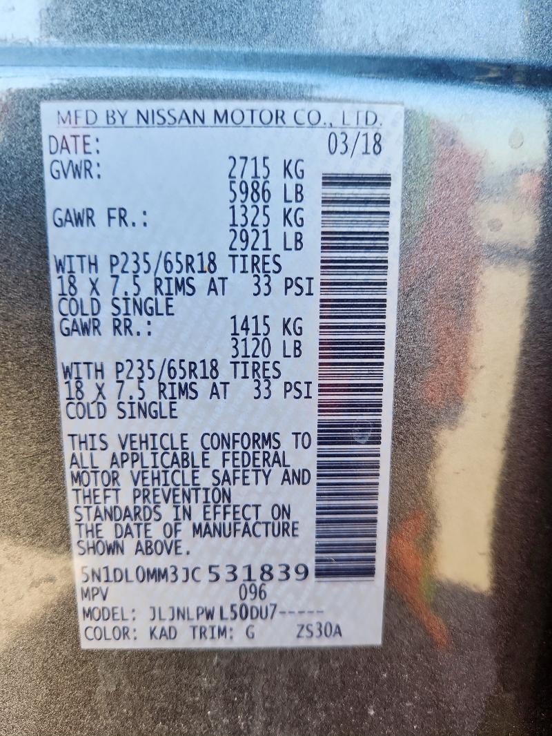 5N1DL0MM3JC531839 - 2018 INFINITI QX60 GRAY photo 13