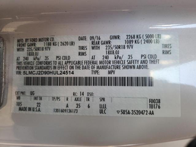 5LMCJ2D90HUL24514 - 2017 LINCOLN MKC SELECT WHITE photo 13