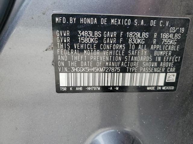 3HGGK5H45KM727875 - 2019 HONDA FIT LX GRAY photo 12