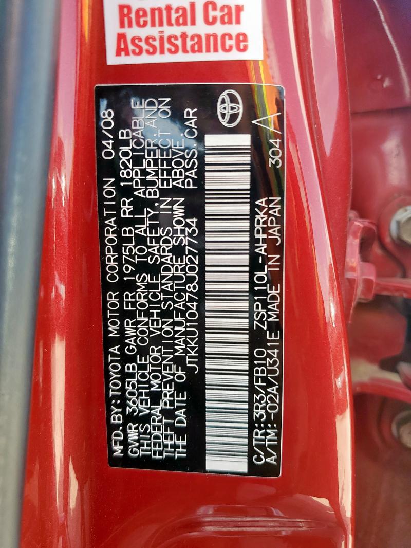 JTKKU10478J027734 - 2008 TOYOTA SCION XD RED photo 12