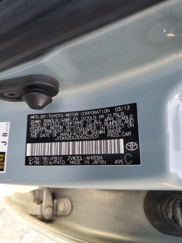 JTDKN3DU3D5622531 - 2013 TOYOTA PRIUS TURQUOISE photo 12