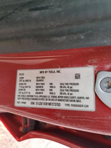 5YJ3E1EB1NF273763 - 2022 TESLA MODEL 3 红色 照片 12