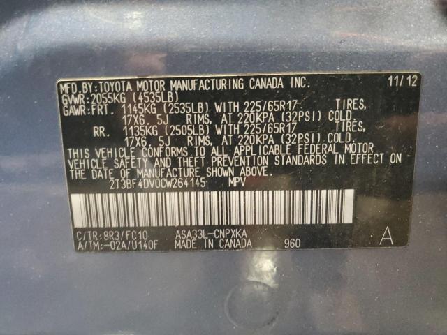 2T3BF4DV0CW264145 - 2012 TOYOTA RAV4 BLUE photo 13