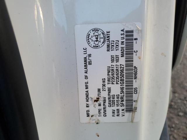 5FNRL5H61GB509627 - 2016 HONDA ODYSSEY EXL WHITE photo 13