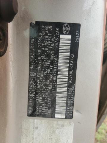 4T1BE46KX7U115469 - 2007 TOYOTA CAMRY CE 棕色 照片 12