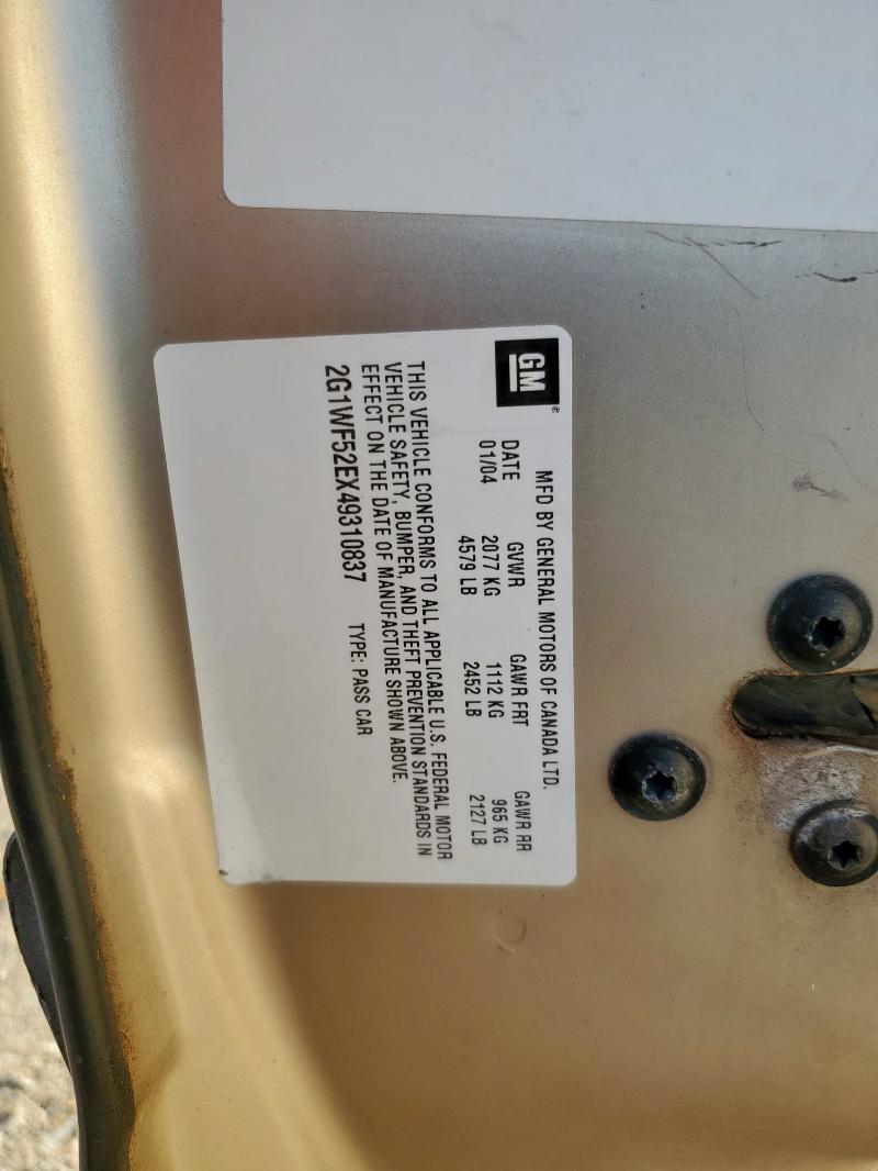 2G1WF52EX49310837 - 2004 CHEVROLET IMPALA TAN photo 12