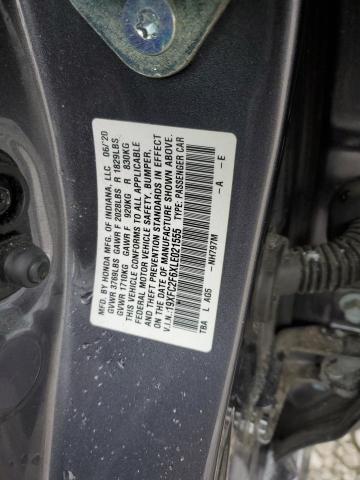 19XFC2F6XLE021555 - 2020 HONDA CIVIC LX Сұр фото 12