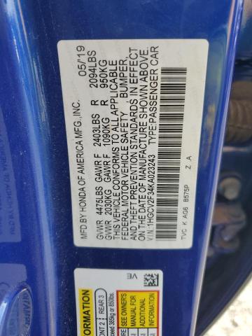 1HGCV2F34KA023243 - 2019 HONDA ACCORD SPORT 蓝色 照片 12