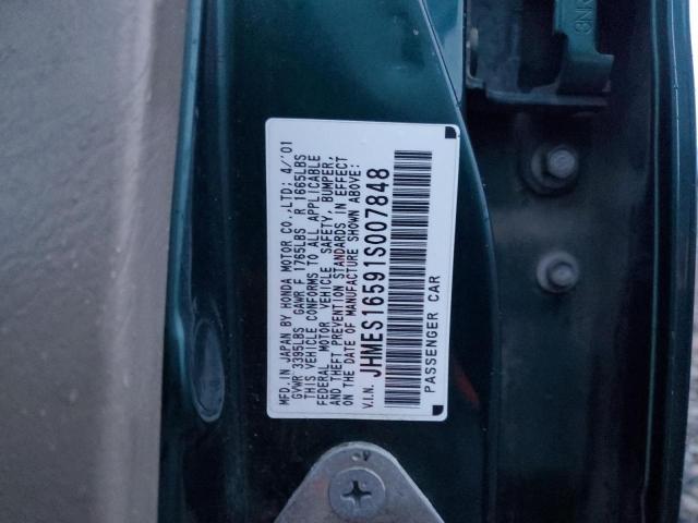 JHMES16591S007848 - 2001 HONDA CIVIC LX GREEN photo 12