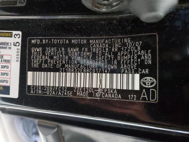 2T1BR32E88C917147 - 2008 TOYOTA COROLLA CE أسود صورة 13