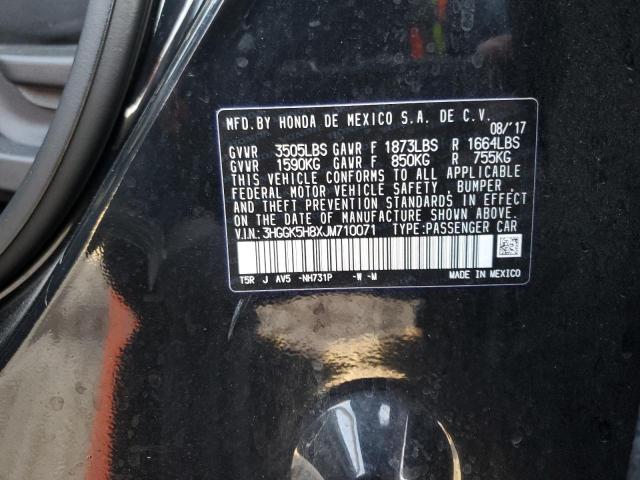 3HGGK5H8XJM710071 - 2018 HONDA FIT EX შავი ფოტო 12