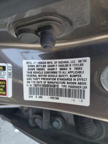 19XFA16509E043810 - 2009 HONDA CIVIC LX GRAY photo 13