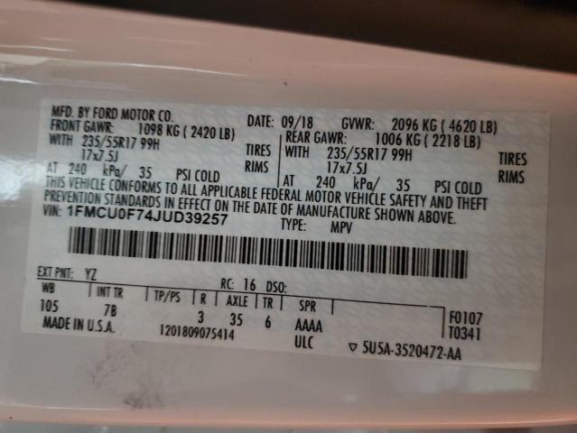 1FMCU0F74JUD39257 - 2018 FORD ESCAPE S Weiß Foto 13