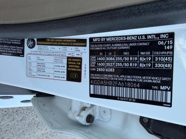 4JGDA5HB2FA618064 - 2015 MERCEDES-BENZ ML 350 4MATIC WHITE photo 10