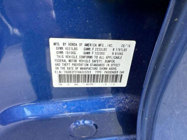 19UDE2F31HA003223 - 2017 ACURA ILX BASE WATCH PLUS BLUE photo 10