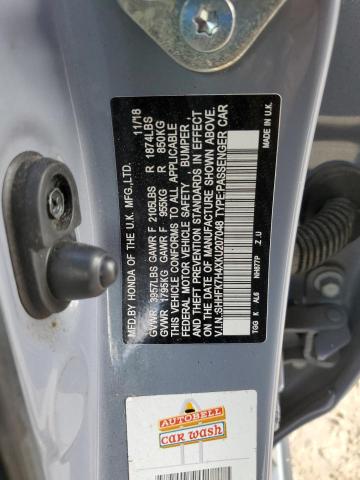 SHHFK7H4XKU207048 - 2019 HONDA CIVIC SPORT Gri fotoğraf 12