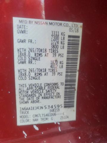 1N6AA1EJ4JN534595 - 2018 NISSAN TITAN S 红色 照片 12
