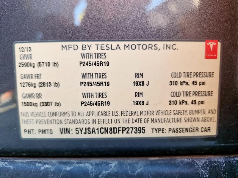 5YJSA1CN8DFP27395 - 2013 TESLA MODEL S ნაცრისფერი ფოტო 13