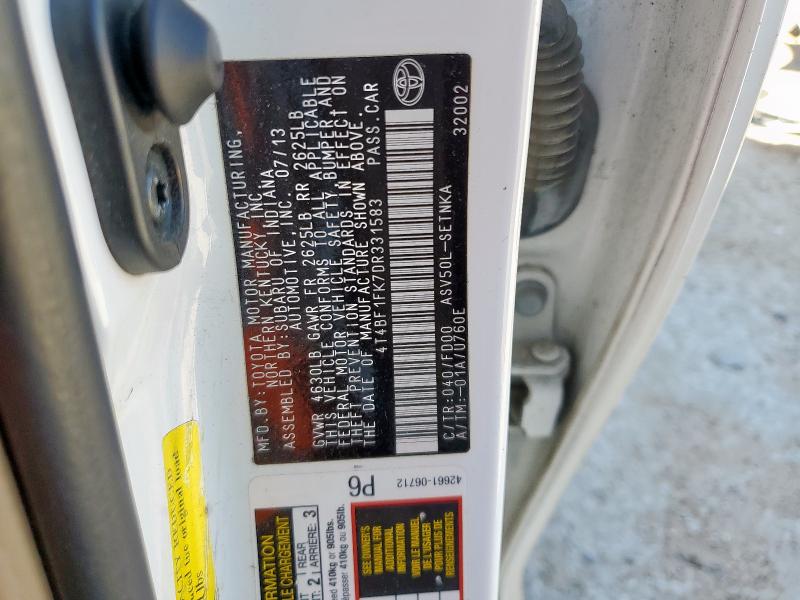 4T4BF1FK7DR331583 - 2013 TOYOTA CAMRY L WHITE photo 13