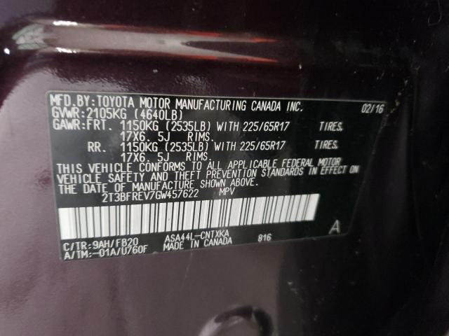 2T3BFREV7GW457622 - 2016 TOYOTA RAV4 LE PURPLE photo 14