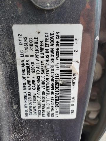 19XFB2F81DE205112 - 2013 HONDA CIVIC EX GRAY photo 12
