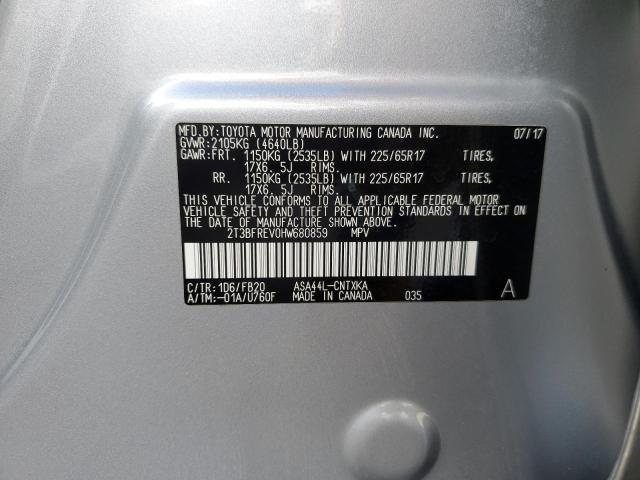 2T3BFREV0HW680859 - 2017 TOYOTA RAV4 LE 银色 照片 12