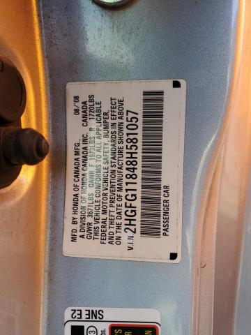 2HGFG11848H581057 - 2008 HONDA CIVIC EX SILVER photo 13