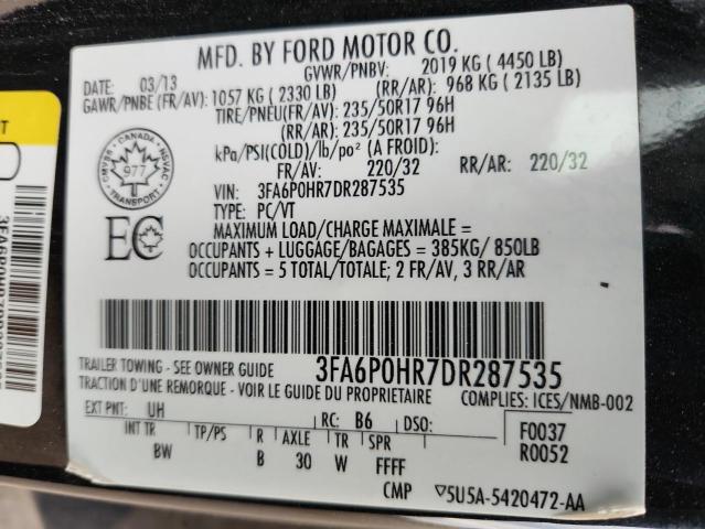 3FA6P0HR7DR287535 - 2013 FORD FUSION SE BLACK photo 12
