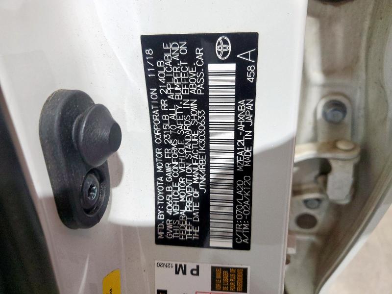 JTNK4RBE1K3030633 - 2019 TOYOTA COROLLA SE Blanc photo 12