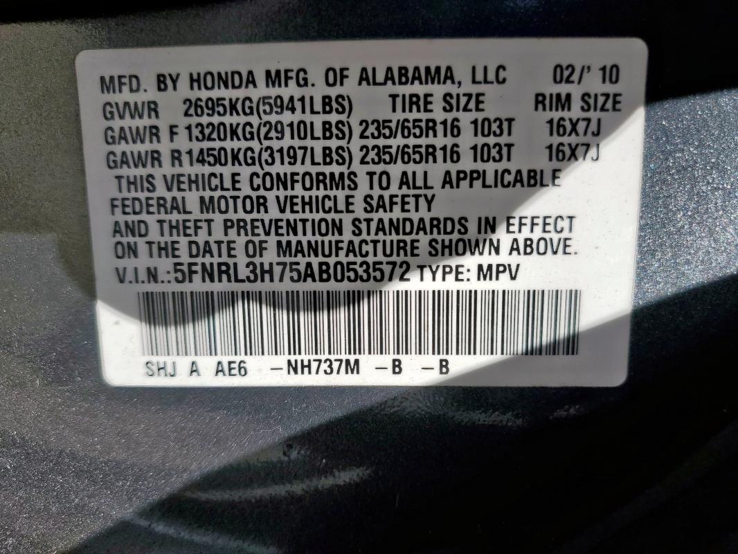 5FNRL3H75AB053572 - 2010 HONDA ODYSSEY EXL SILVER photo 14