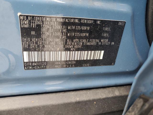 4T3T6RFV0NU097772 - 2022 TOYOTA RAV4 SE Bleu photo 13