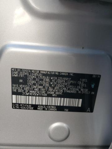 2T3WFREV5EW111499 - 2014 TOYOTA RAV4 XLE SILVER photo 13