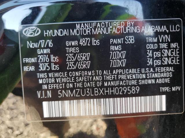 5NMZU3LBXHH029589 - 2017 HYUNDAI SANTA FE S შავი ფოტო 13