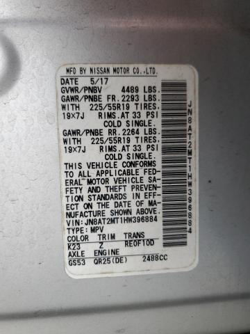 JN8AT2MT1HW396884 - 2017 NISSAN ROGUE S SILVER photo 14